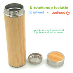 Thermosfles isolatiefles bamboe 1 liter