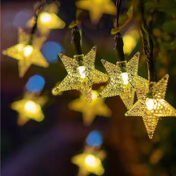 Kerstverlichting op zonne-energie 20 LED-string sterren, 3 meter. warm wit